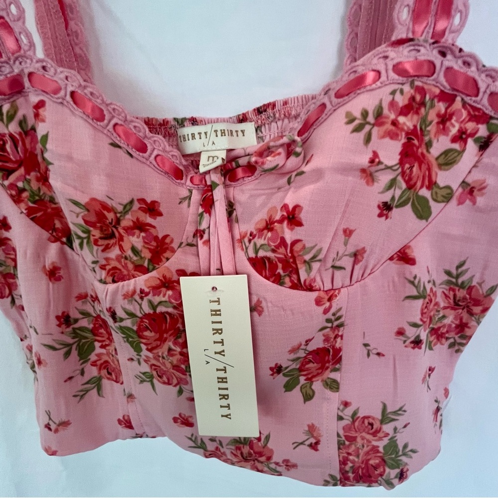 Romantic, Boho, Thirty/Thirty Pink Floral Lace Corset Top SZ:M New With Tags